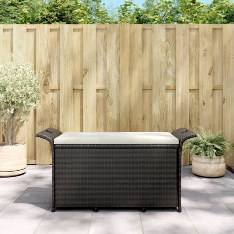 Banc de jardin avec coussin,Moderne Banc terrasse d'extérieur noir 116x46x57 cm résine tressée -FV38722 (1/5)