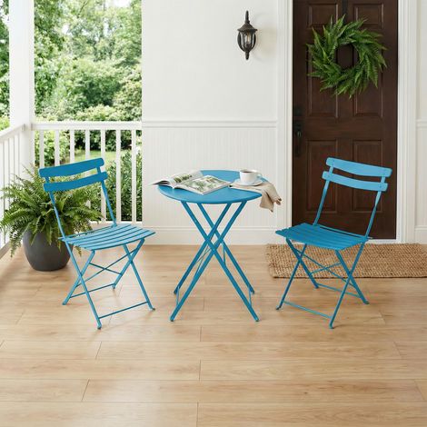 Iron Table & Chairs Set - 3-Piece - New Peacock Blue, All Iron - for Garden, Patio, Balcony (1/5)