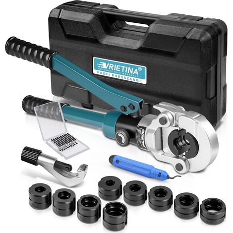 Profi Presszange Kupferrohr V-Kontur und TH-Kontur mit Rohrabschneider und Entgrater, Handpresszange Kupferrohr Presszange Verbundrohr mit V12 V15 V18 V22 V28 Und TH16 TH20 TH26 TH32, Blau (1/5)