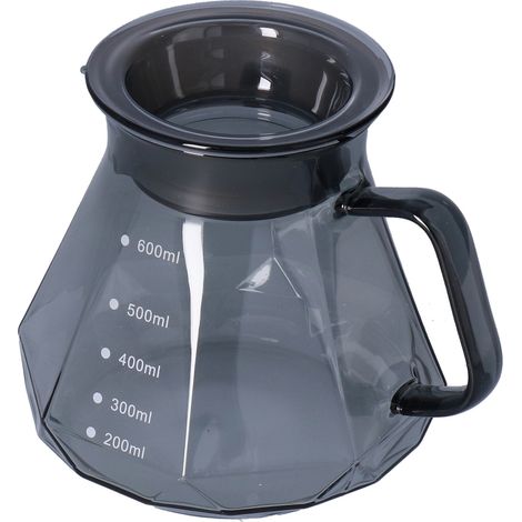 Schwarze, transparente Glaskaffeekanne, hitzebeständig, 600 ml, zum Teilen von Filterkaffee. (1/5)