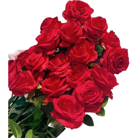 12 roses artificielles, aspect réaliste, couleurs éclatantes, résistantes à la lumière, roses artificielles, bouquet, décoration de mariage (1/5)