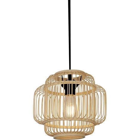 Sospensione Industrial-Nordico Madeline Legno Nero Marrone 1 Luce E27 (1/2)