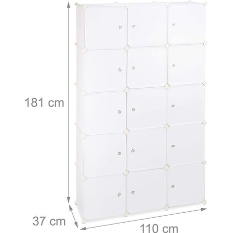 Étagère cubes rangement penderie armoire 11 casiers 2 tringles plastique blanc