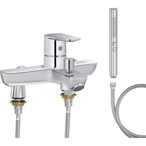 Mitigeur baignoire JACOB DELAFON July+ + pommeau de douche Shift+ rond + flexible de douche métal + colonnettes Idro'Flex (1/4)
