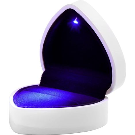Écrin à bague en velours rouge en forme de cœur, lumineux LED, pour mariage, fiançailles et anniversaire, décoration romantique, blanc, boîte cadeau (1/5)