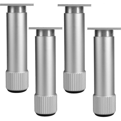 Set mit 4 silbernen Möbelfüßen, Sofafüßen, Bettbeinen, Tischbeinen aus Metall als Ersatz, Küchenschrankfüßen, Badezimmerschrankfüßen (6 cm/2,4 Zoll)