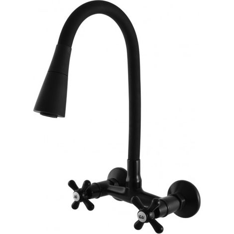 Mélangeur évier mural flexible à mémoire de forme MORAVA RETRO laiton noir mat (1/5)
