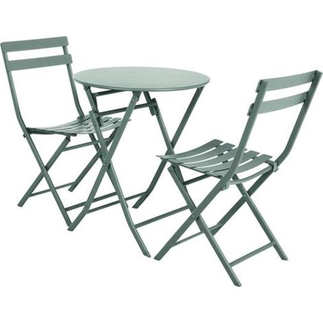 Mesa redonda + 2 sillas metálica plegable Verde serie Garden - (1/4)
