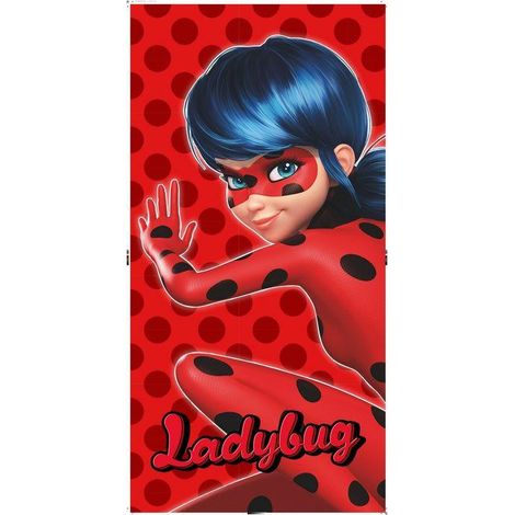 Fouta 70x140 Miraculou Coccinelle et chat noir coton rouge 23 août