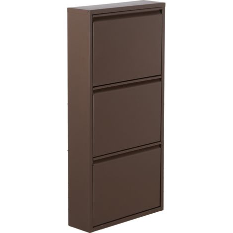 Fijalo – Étagère à chaussures en métal 3 tiroirs marron foncé 50x15x103 cm – Surface rugueuse – Meuble design pour rangement optimisé (1/5)