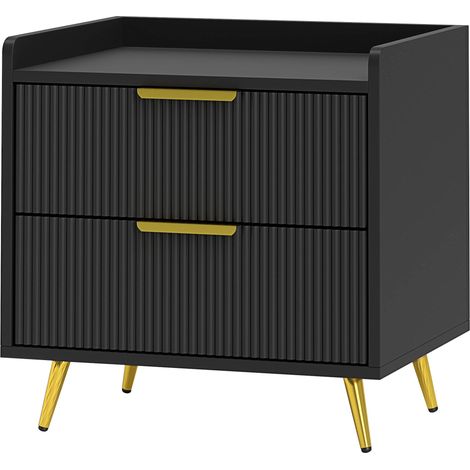 Table de chevet 50 x 40 x 50 cm avec 2 tiroirs rainurés rangement sécurisé anti-basculement moderne épuré en MDF noir 210001640 (1/5)