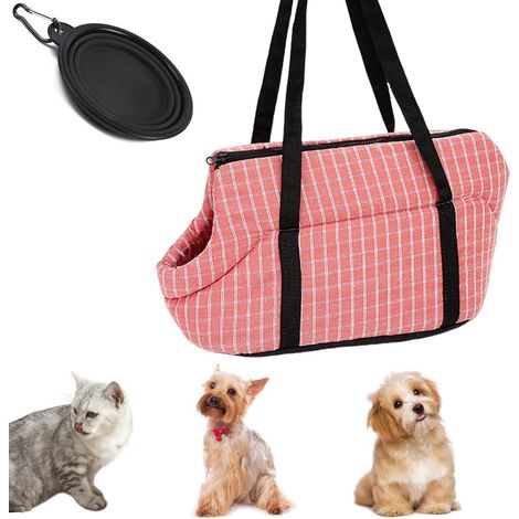 1 - Sac de transport pour animaux - Sac à dos pour chien - Bol pliable inclus - Pour voyage randonnée camping - Rose - 40x30x25cm