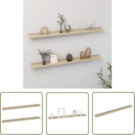Lot de 2 Étagères murales Armoire murale Meuble Étagère Chêne Sonoma 100x9x3 cm 23727 (1/5)