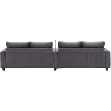Sofá en U de tela gris con 2 pufs, LED, USB y Type-C, 334 x 128,5 x 81 cm (1/5)