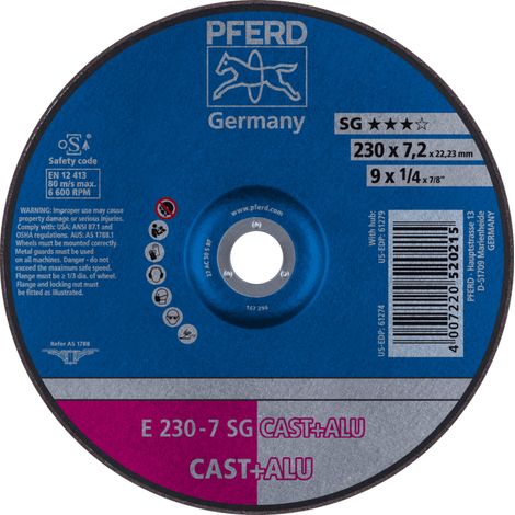 PFERD TOOLS Schruppscheibe E 230x7,2x22,23 mm Leistungslinie SG CAST+ALU für Guss/Alu 10 Stk