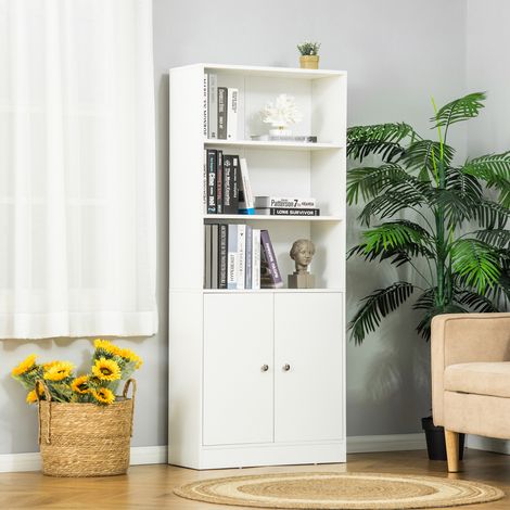 Estantería Librería con 3 Compartimentos Abiertos y 1 Armario con Estante Ajustable Almacenaje para Salón Estudio 70x29,5x167 cm Blanco (1/4)