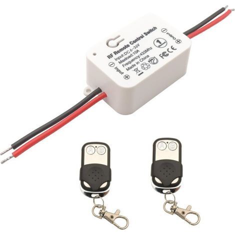 DC 12V 24V Interrupteur de télécommande sans fil 10A 1 canal 433Mhz RF Relais Récepteur avec 2 émetteurs Porte-clés, pour lumière/serrure électronique, facile à installer (1/4)