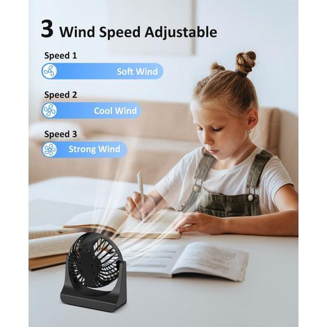 Ventilateur de Bureau USB, Petit Ventilateur Portable, Mini Ventilateur avec 3 Vitesses, Rotation 360°, Ventilateur Rechargeable USB, Mini Ventilateur Silencieux - Pour Maison, Chambre, Bureau (1/4)