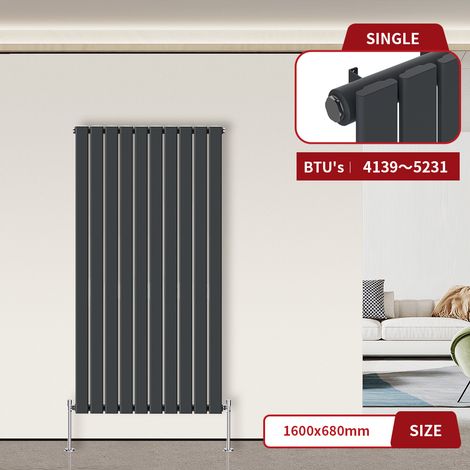 Warmehaus Flat Radiator Anthracite Vertical 1600 x 680mm Single