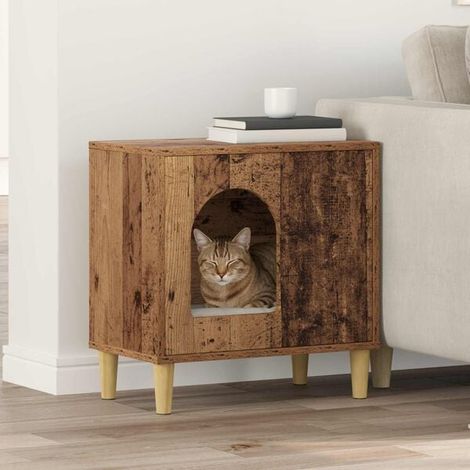 Maison pour chat, couleur bois antique, 51 x 30 x 52 cm, bois d'ingénierie. (1/4)