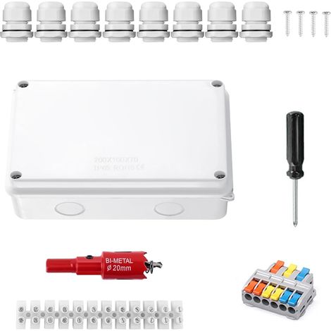 Boite Etanche, Ip65 Boite Derivation Etanche, Blanc pour Extérieur Boite Derivation Etanche, Bornes de Connexion et Accessoires de Montage, 200 X 100 X 70 mm, Adapté aux Câbles de ø12-16 m (1/5)