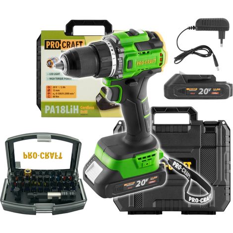 Procraft PA18LiH-1B-C Avvitatore a batteria 20 V 80 Nm Brushless + 1x batteria 2,0 Ah + caricabatteria + valigetta