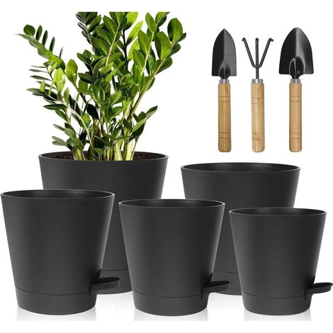 Blumentopf Kunststoff Selbstbewässerung Untersetzer Kaktus Schwarz (1/5)