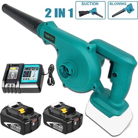 Soffiatore per foglie a batteria Soffiatori e aspiratori elettrici compatti 2 in 1 + due batterie da 5,5 Ah e caricabatterie per la cura del prato, compatibile con batteria Makita