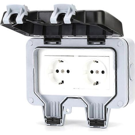 Rallonge extérieure IP66 16 A, prise de charge étanche à la pluie, boîtier étanche pour double prise extérieure, prise UE (1/5)