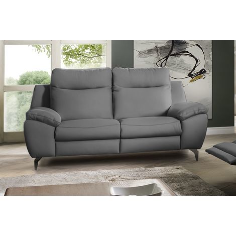 Canapé taille 2 places en 100% tout cuir épais de luxe italien, PERLA, gris (1/5)