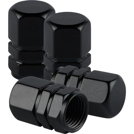 Bouchon de valve de pneu en aluminium, anti-poussière, pour véhicules tout-terrain, voitures, vélos et motos, hexagonal (4 pièces, noir) (1/5)