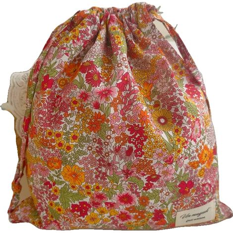 Bolsa de algodón con cordón, diseño floral hecho a mano, organizador multiusos, B (1/2)