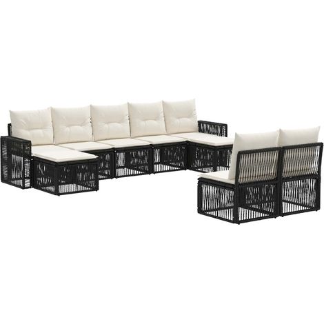Gartensofa-set 9 pcs Schwarz und Cremeweiß Poly-Rattan vidaXL
