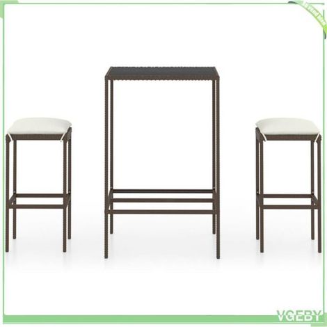 Ensemble de bar de jardin - FAFEICY - 3064816 - Résine tressée marron - Table verre trempé - 2 tabourets avec coussins (1/5)