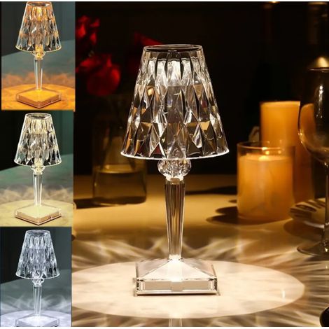 Set aus 4 dekorativen Acryl-Tischlampen, Rautenmuster, LED, ideal für Bars, Schlafzimmer, Nachttische, Couchtische, als Geschenk und als Nachtlicht.