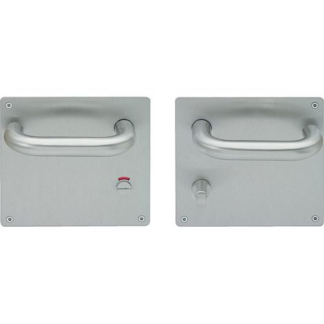 Paire de poignées sur plaque acier carrée avec bouton condamnation et voyant pour toilette PMR Bricard Taille - Gauche (1/4)