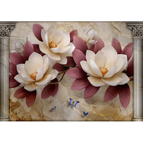 Papier peint panoramique - Fleurs 3D - 130 cm x 91 cm (1/2)