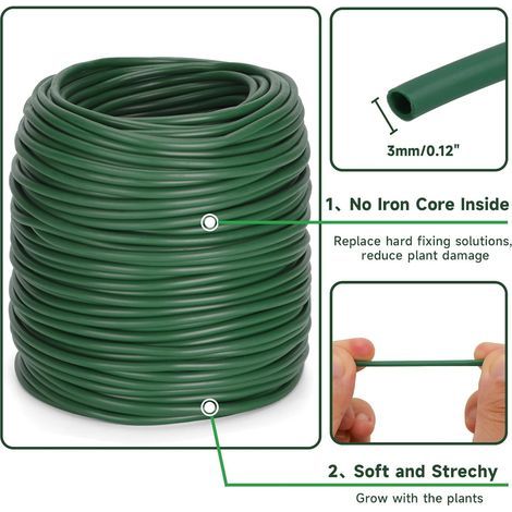 KINGLAKE Lien Souple Tube Creux pour Attacher Plantes, 3mmX50m Cordon Creux, Tuyau Creux en Caoutchouc pour Tomates, Roses, Fleurs- Vert (1/4)