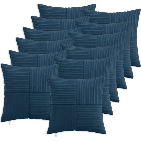 Irovami Lot de 12 housses de coussin, bleu marine, velours côtelé, 40x40 cm (1/5)