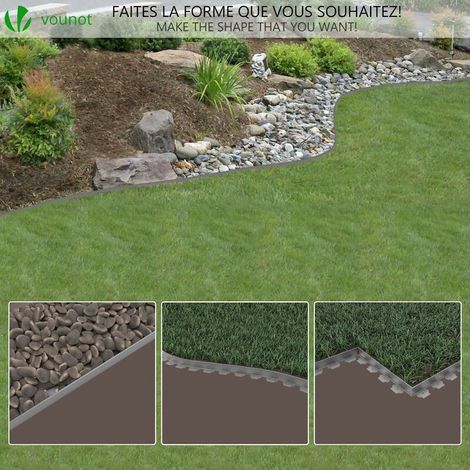 Bordure de jardin flexible 20 m en PE recyclé – Lot de 60 piquets inclus – Hauteur 5 cm, épaisseur 4 mm, couleur grise – Délimitation propre et durable
