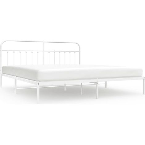 Lit double  Lit adulte  Cadre de lit métal sans matelas et tête de lit blanc 193x203 cm