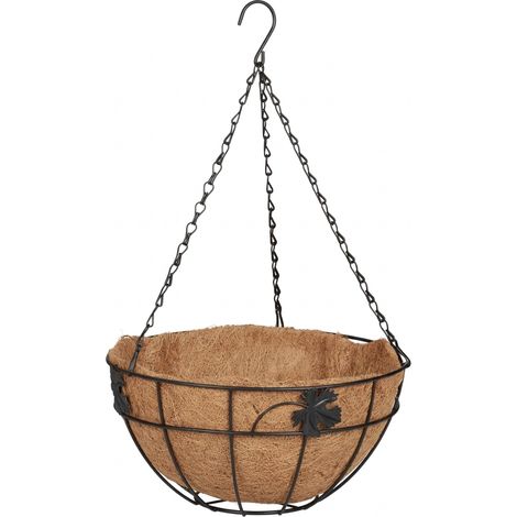 Lot de 3 suspensions pour plantes retombantes 48 x 31 cm design moderne décoratif intérieur extérieur en métal noir (1/5)