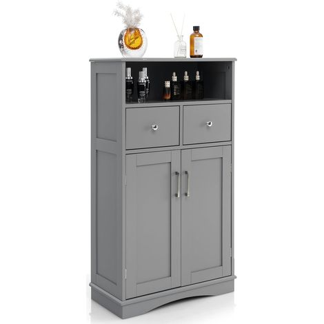 COSTWAY Meuble de Salle de Bain à 2 Portes 2 Tiroirs, Colonne Salle de Bain Armoire Haute avec Étagères Réglables pour Salle de Bain, Salon, Cuisine, 30 x 60 x 108 cm, Gris (1/2)