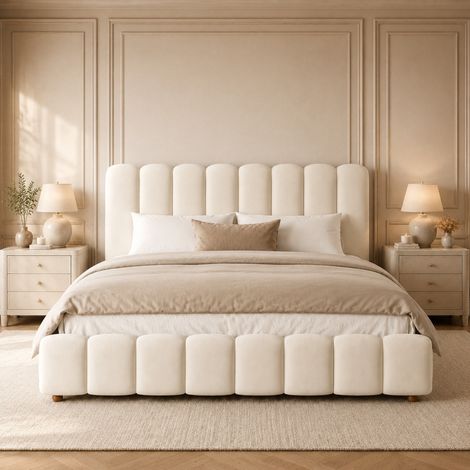 Polster-Doppelbett 160 x 200 cm mit hydraulischem Stauraum und Lattenrost, Beige (1/5)
