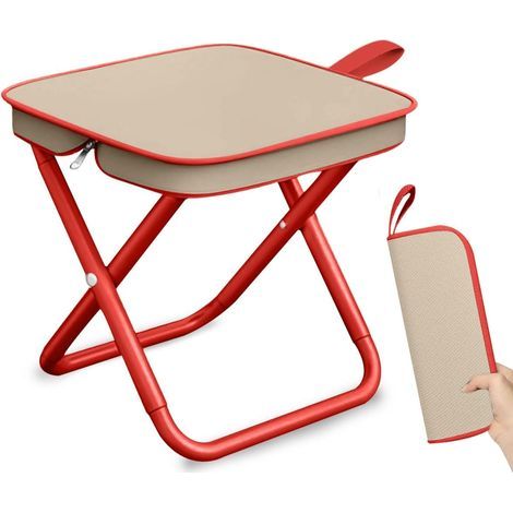 Tabouret de Camping Pliant, 27cm Chaise Pliante Portable,Tabouret de Pêche Pliant Léger, Siège de Camping Portable pour Jardin, Plage, Randonnée, Pique Nique Voyage (Bordure Rouge) (1/5)