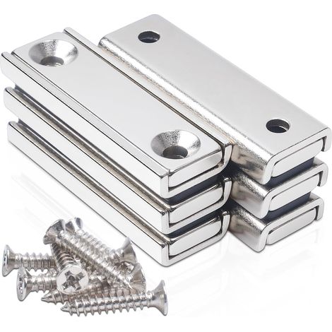 Lot de 6 aimants en néodyme extra puissants - 40 x 13,5 x 5 mm - Aimants rectangulaires à visser - Avec trou magnétique - Tête fraisée - Aimant industriel en pot avec vis (1/5)
