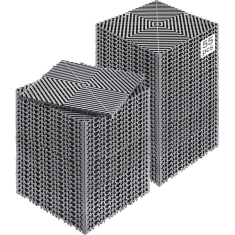 Tapis de drainage emboîtable, 310x310 mm, dalles de sol de drainage modulaire emboîtable, 55 pcs, coussin de sol à épisser en PP antidérapant gris, tapis de douche, pour garage, jardin, cuisine (1/5)