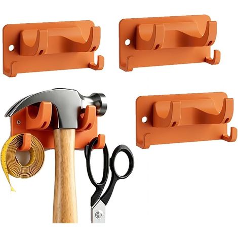 4 Pièce accroche balai mural, Rangement Outils Jardin Robustes, Orange (1/5)