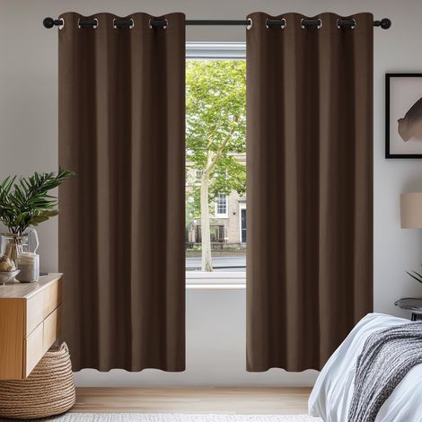Rideau Occultant Thermique Court Brun café 2 Panneaux 150x250cm, Séparation Anti-UV pour Chambre et Maison, Rideaux Modernes pour Fenêtre (1/5)