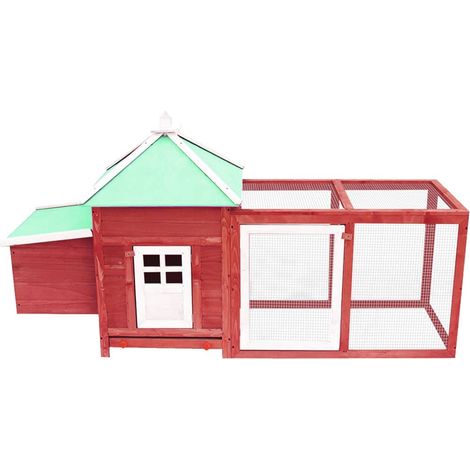 Poulailler Cocotte avec nichoir Rouge 190x72x102cm Bois de sapin massif CFW78968 (1/5)